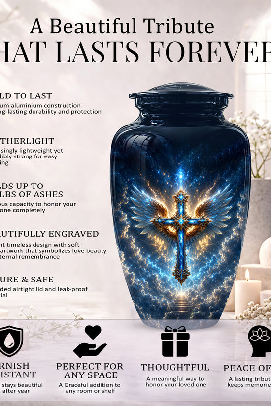 Celestial Jesus Cross Urn - Artistic Handcrafted Urns For Men & Women
