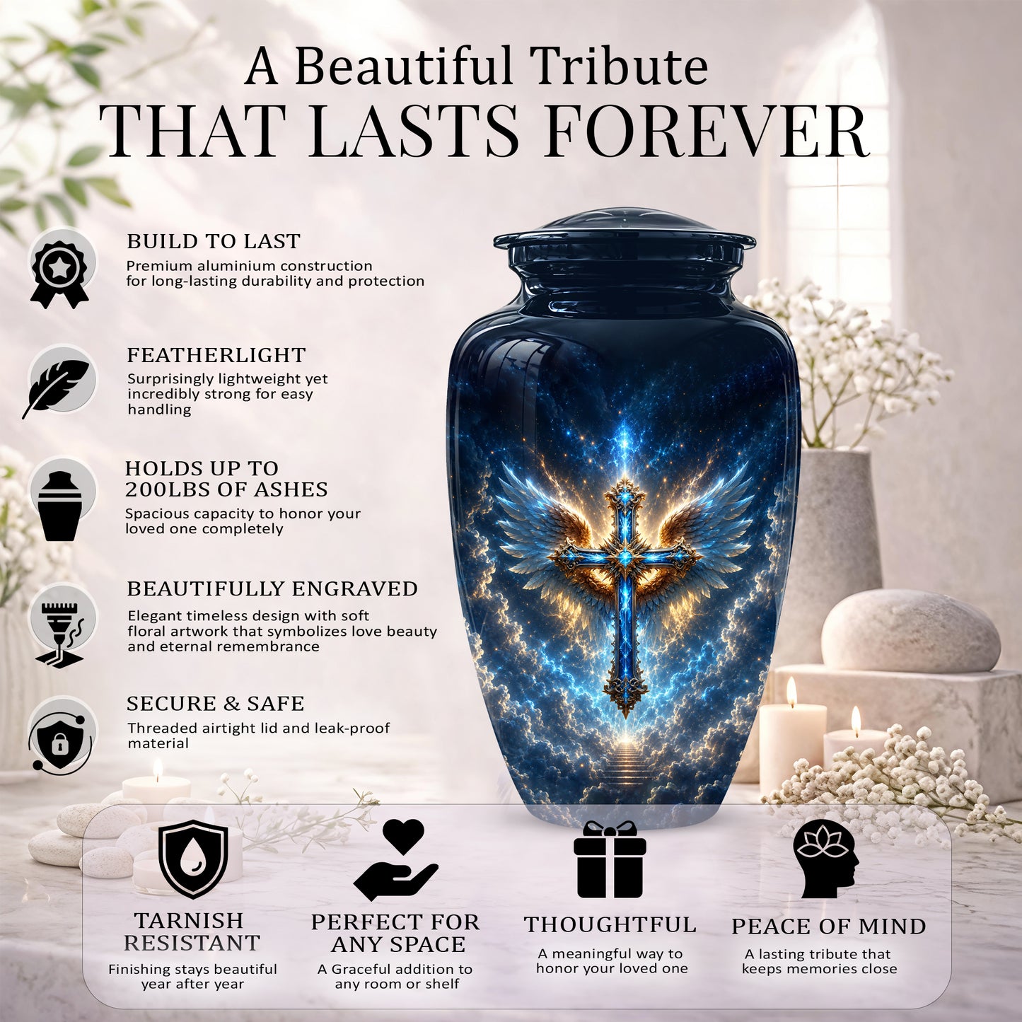 Celestial Jesus Cross Urn - Artistic Handcrafted Urns For Men & Women
