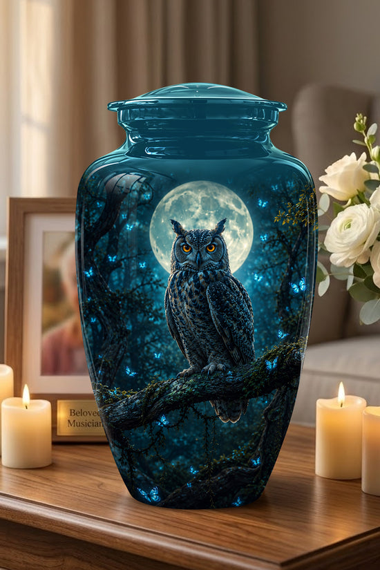 Majestic Horned Owl Burial Urn - Moonlight Owl Funeral Urns For Ashes