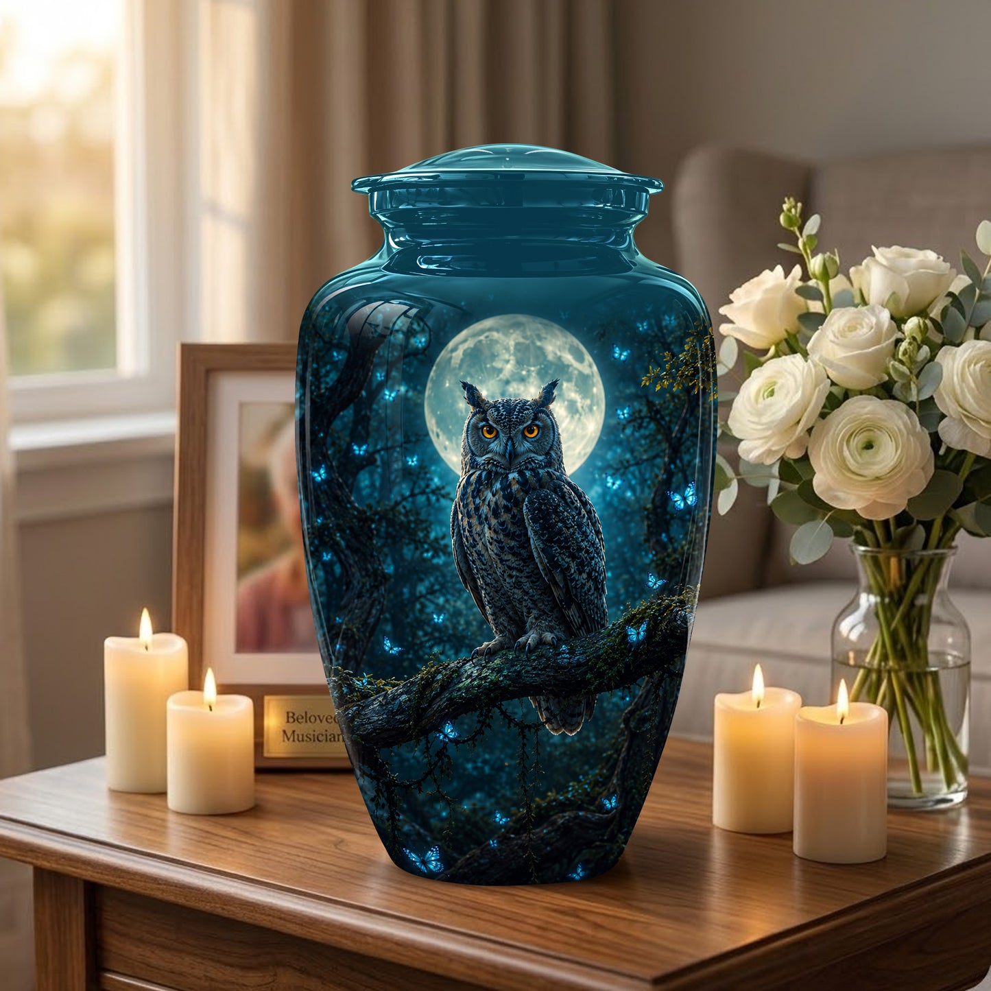 Majestic Horned Owl Burial Urn - Moonlight Owl Funeral Urns For Ashes