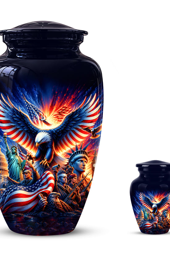 Custom Veteran Cremation Urn - American Flag & Eagle Urns For Ashes