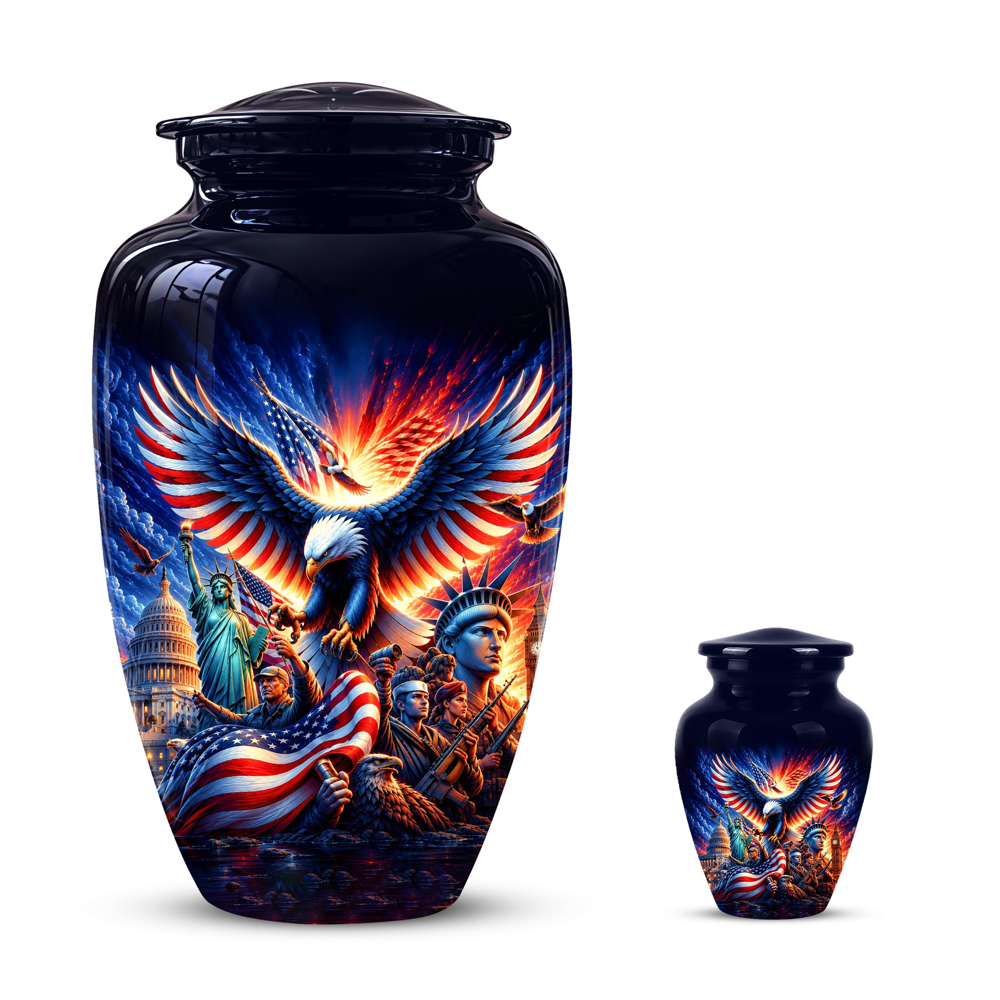Custom Veteran Cremation Urn - American Flag & Eagle Urns For Ashes