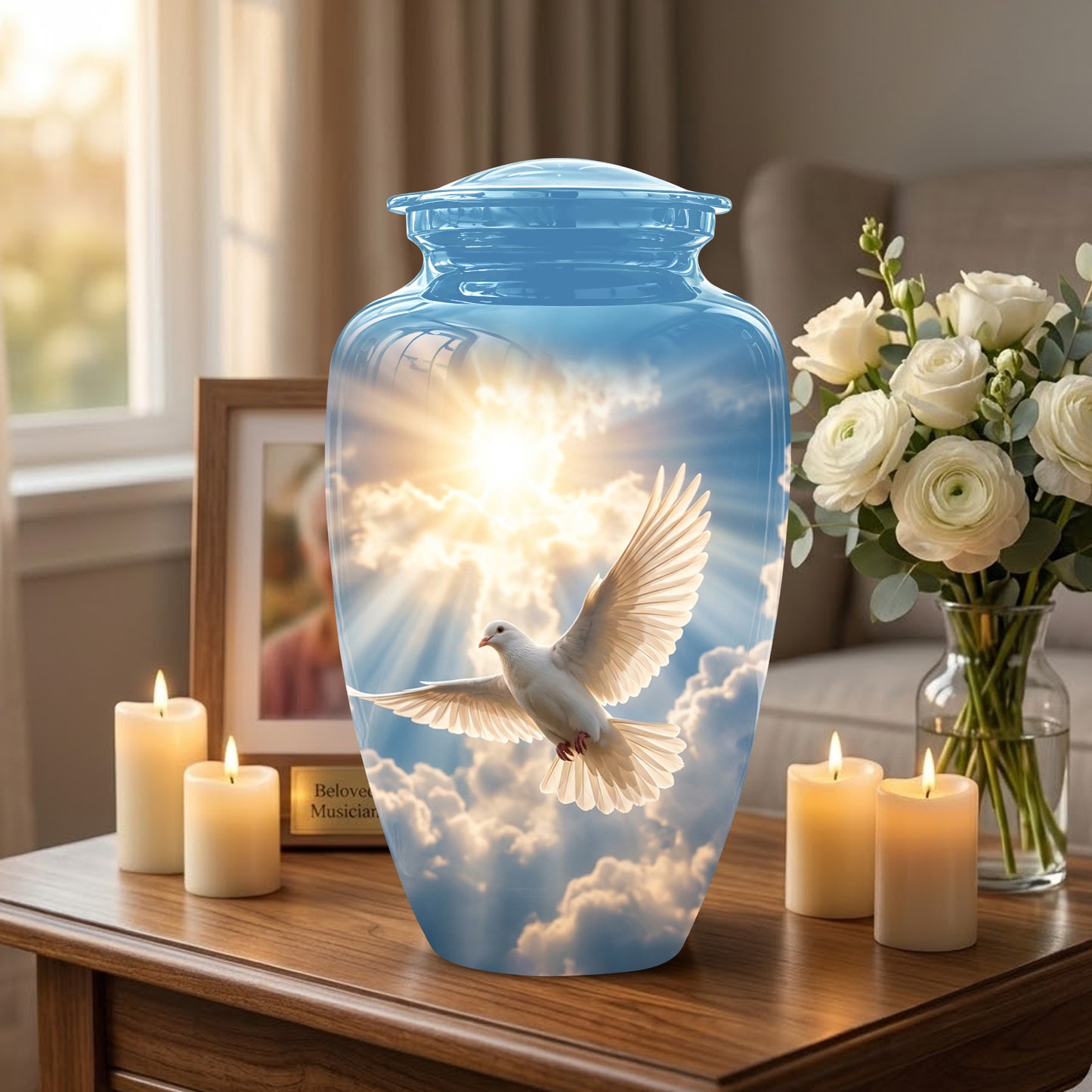 White Dove Bird Themed Urn - Custom Handcrafted Memorial Urns For Ashes