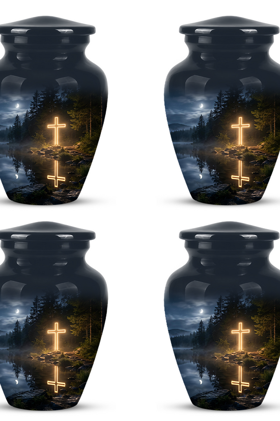 Glowing Cross In Forest - A Peaceful Tribute For Spiritual Human Ashes