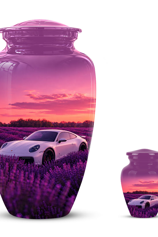 White Car Funeral Urn - Sunset Memorial Urns For Women Car Enthusiasts