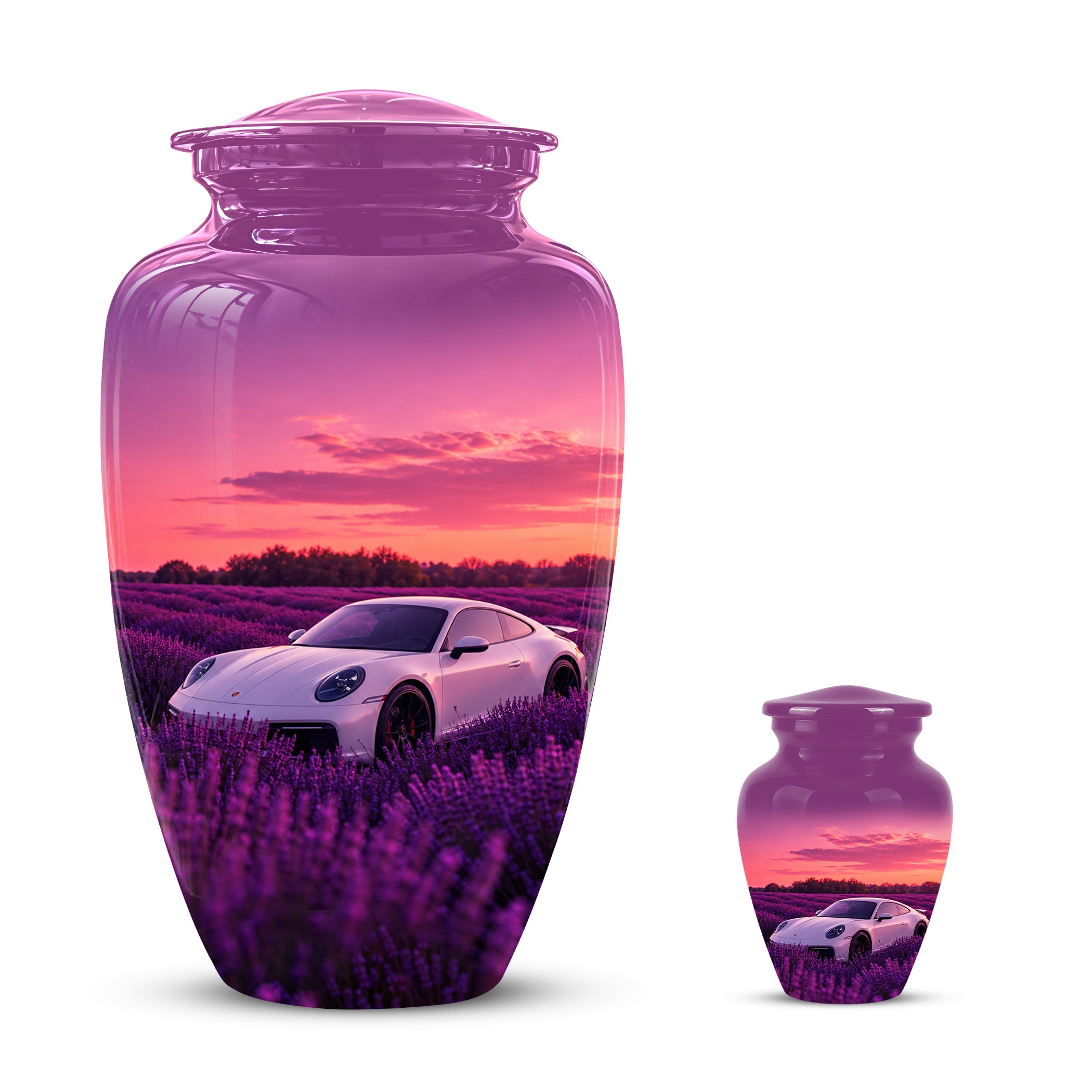White Car Funeral Urn - Sunset Memorial Urns For Women Car Enthusiasts