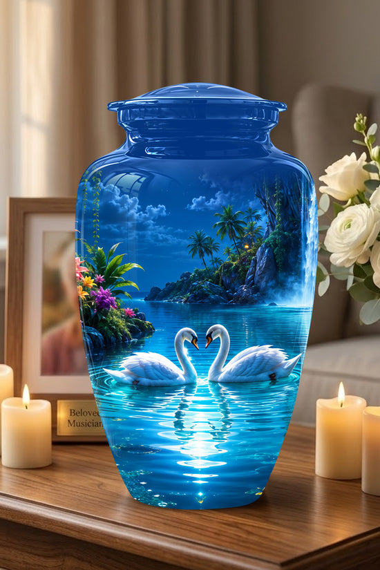 White Couple Swan Urn - Beautiful Memorial Keep Urns For Loved Ones