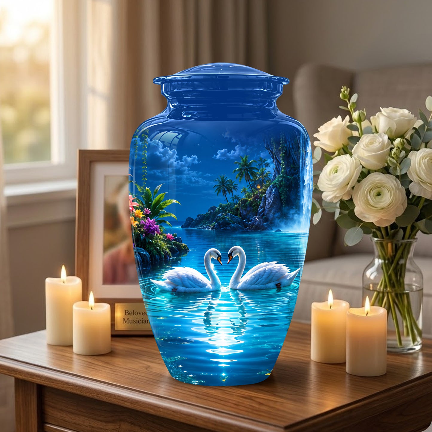 White Couple Swan Urn - Beautiful Memorial Keep Urns For Loved Ones