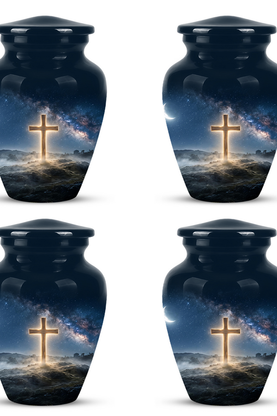 Jesus Cross In Night Sky Urn - Artistic Funeral Memorial Urns For Human Ashes