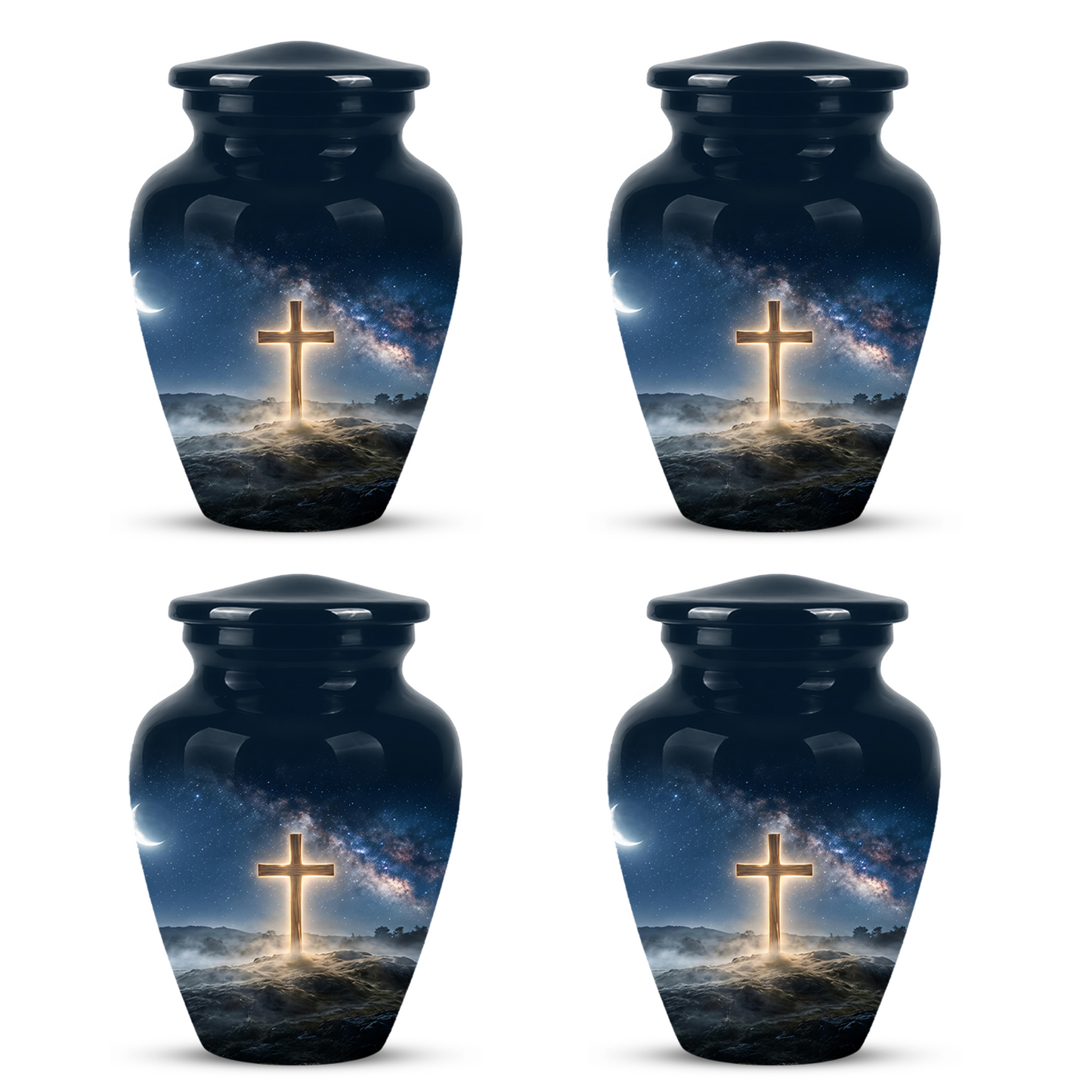 Jesus Cross In Night Sky Urn - Artistic Funeral Memorial Urns For Human Ashes