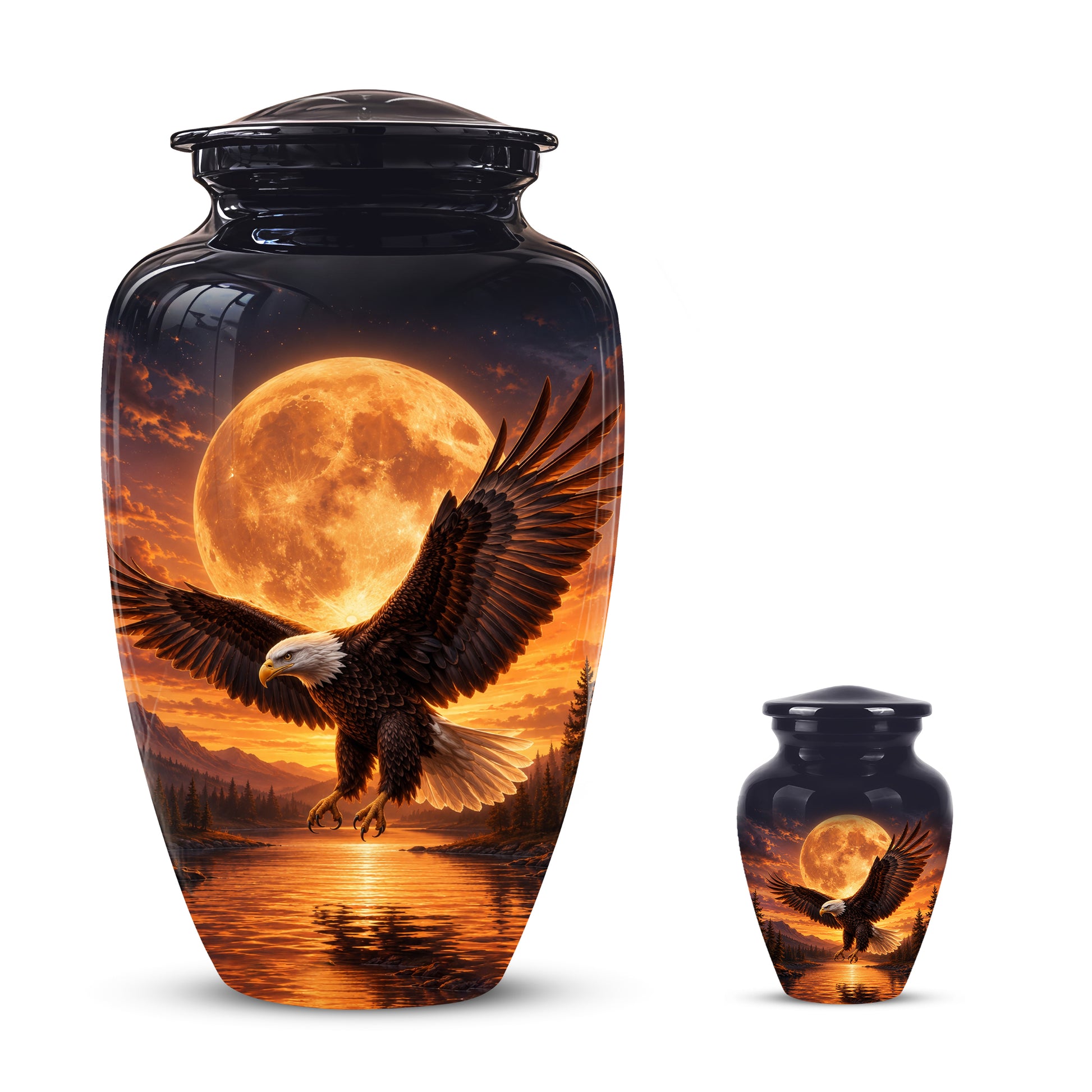 Personalized Flying Eagle Cremation Urn - Celestial Moon Memorial Urns