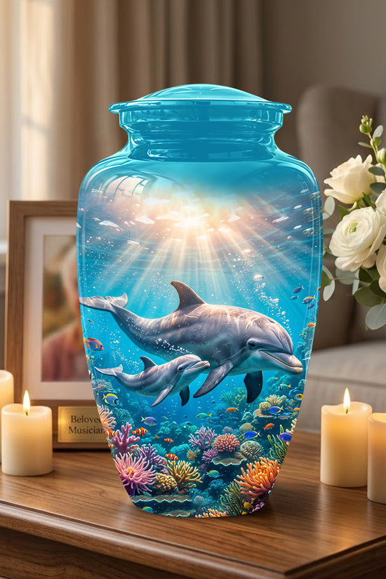 Baby Dolphin With Mother - Beautiful Artistic Urn To Tribute Mom Ashes