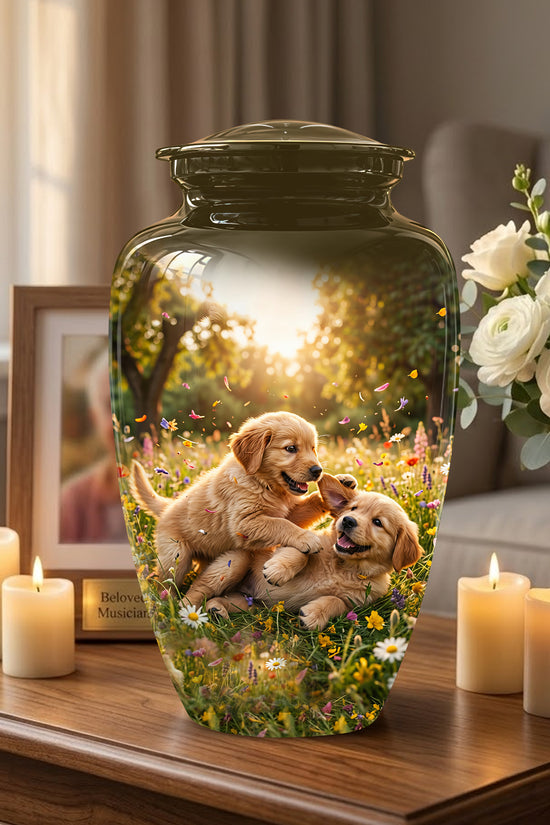 Cute Playing Puppies Memorial Urn - Custom Urns For Dog Friends Ashes