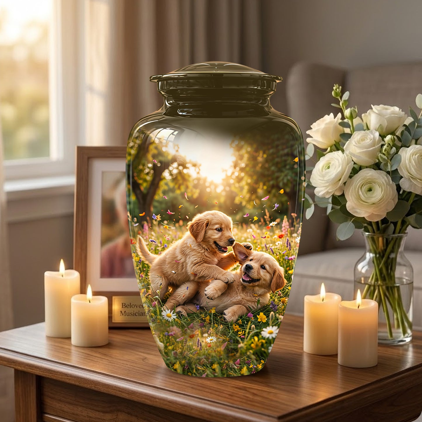 Cute Playing Puppies Memorial Urn - Custom Urns For Dog Friends Ashes
