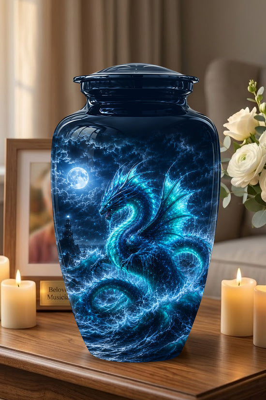 Mystical Blue Dragon Cremation Urn - Custom Handmade Burial Urns
