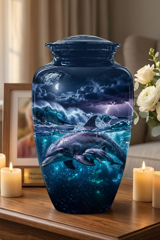 Dolphin Cremation Urn for Ashes –  Beautiful Ocean Storm Memorial Art