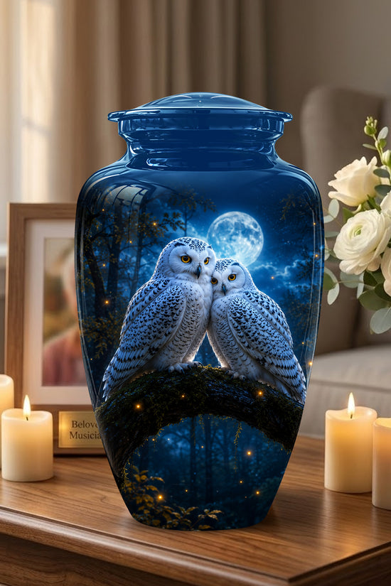Snowy Owls Cremation Urn - Moonlight Owl Funeral Urns For Human Ashes
