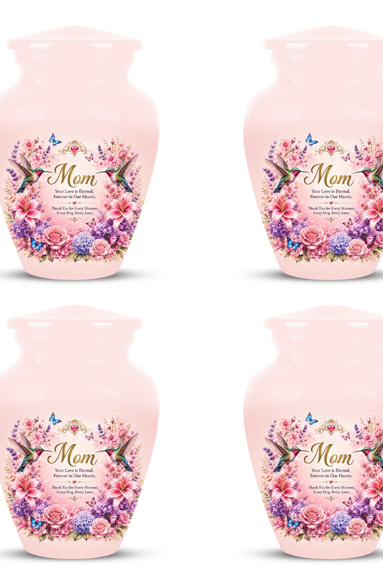 Hummingbird Floral Memorial Urn for Mother – Pink Aluminium Cremation Urn for Loved ones