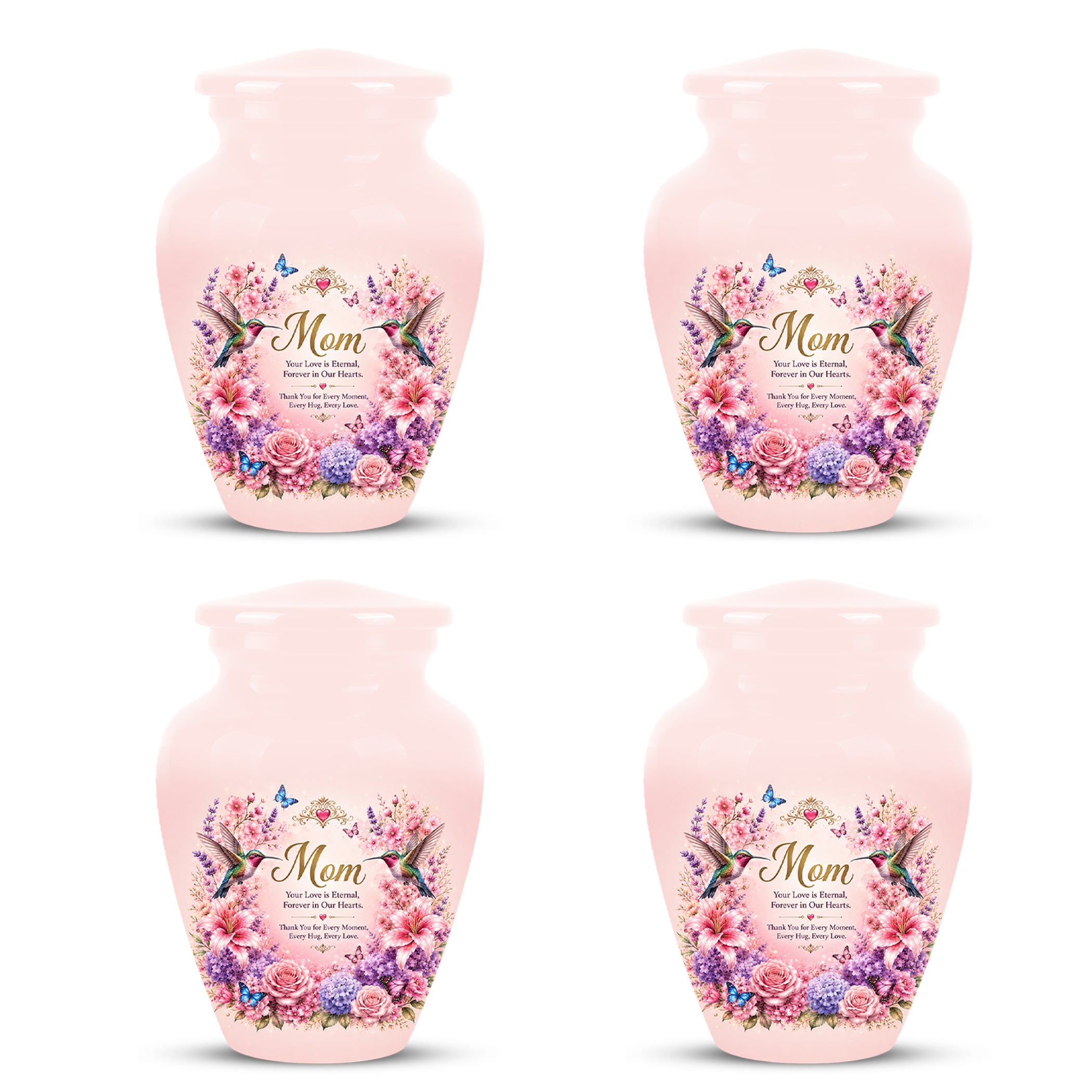 Hummingbird Floral Memorial Urn for Mother – Pink Aluminium Cremation Urn for Loved ones