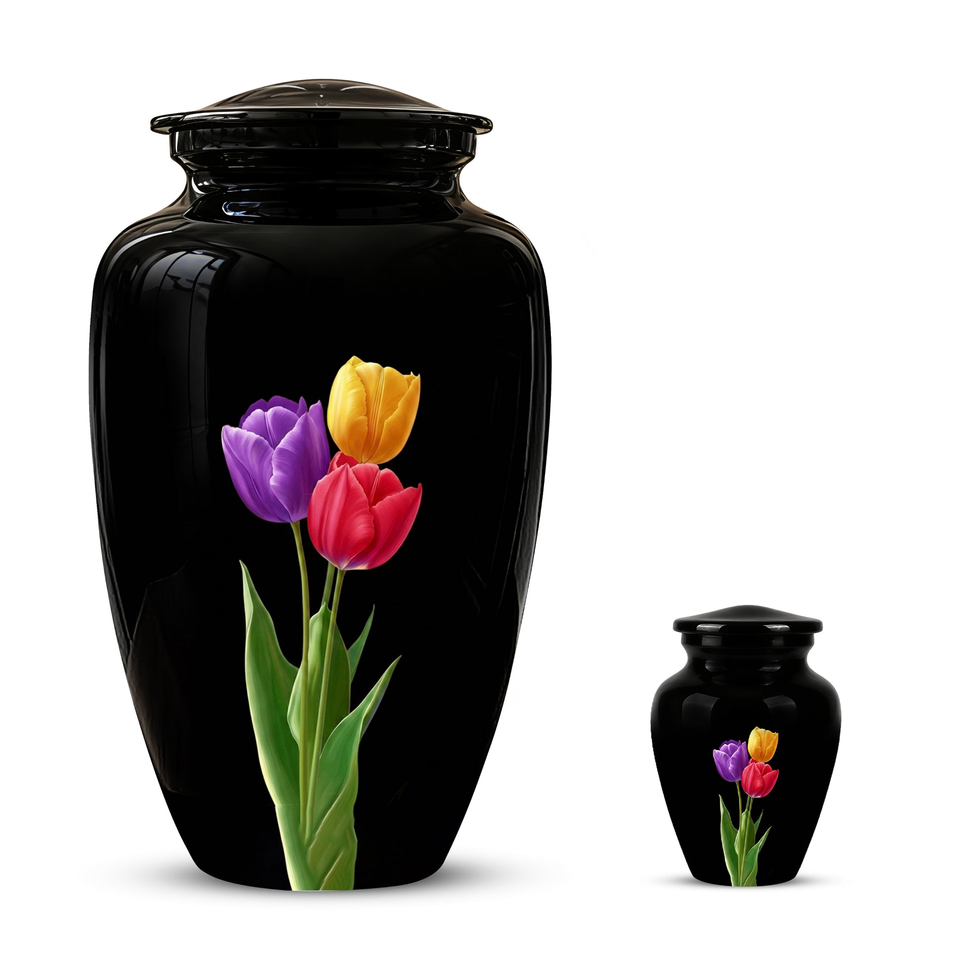 Colorful Tulips Flower Cremation Urn - Personalized Black Urns On Sale