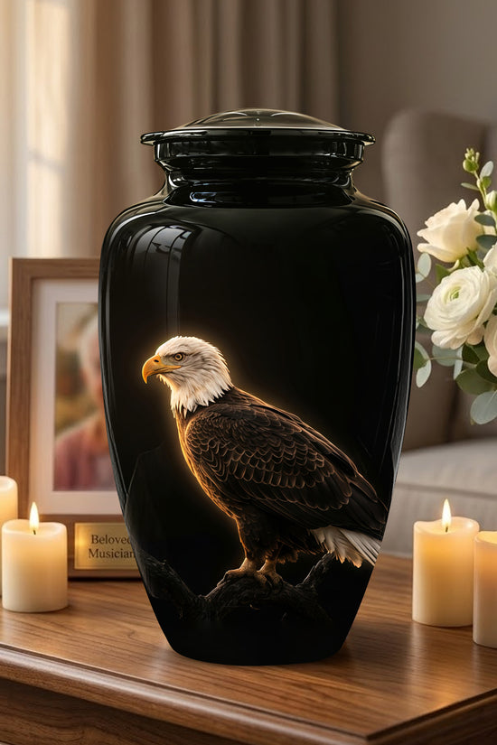 Bald Eagle Cremation Urn - Personalized Black Urns For Human Ashes