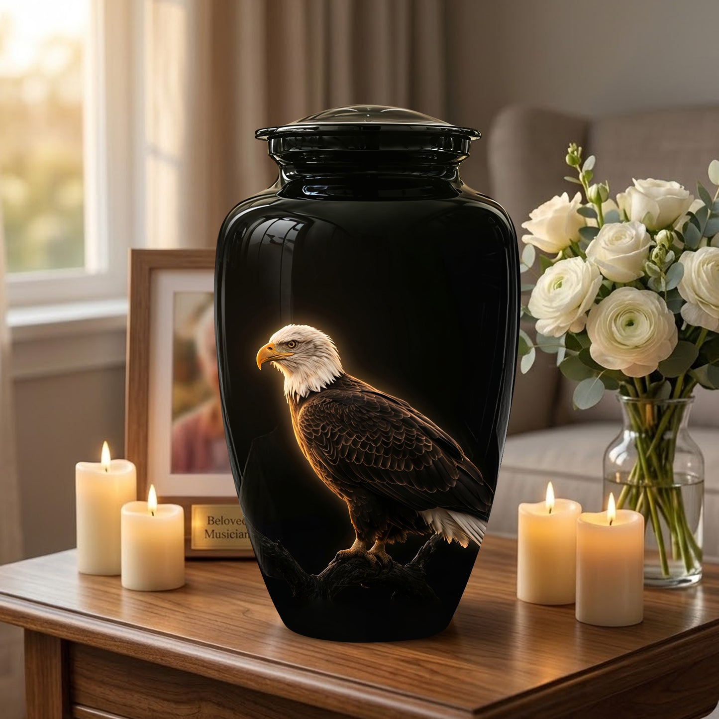 Bald Eagle Cremation Urn - Personalized Black Urns For Human Ashes