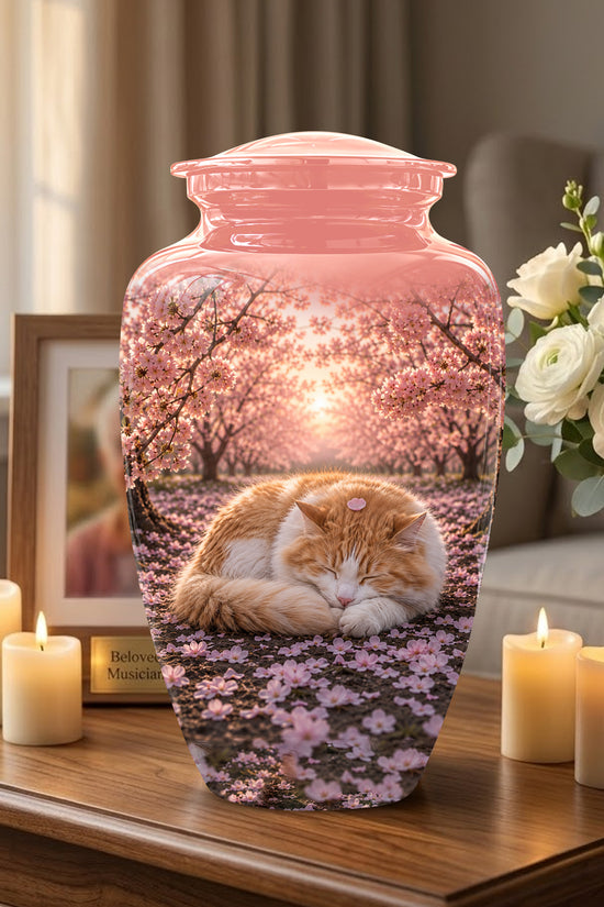 Orange Sleeping Cat - A Peaceful Resting Tribute Urns For Pet Ashes