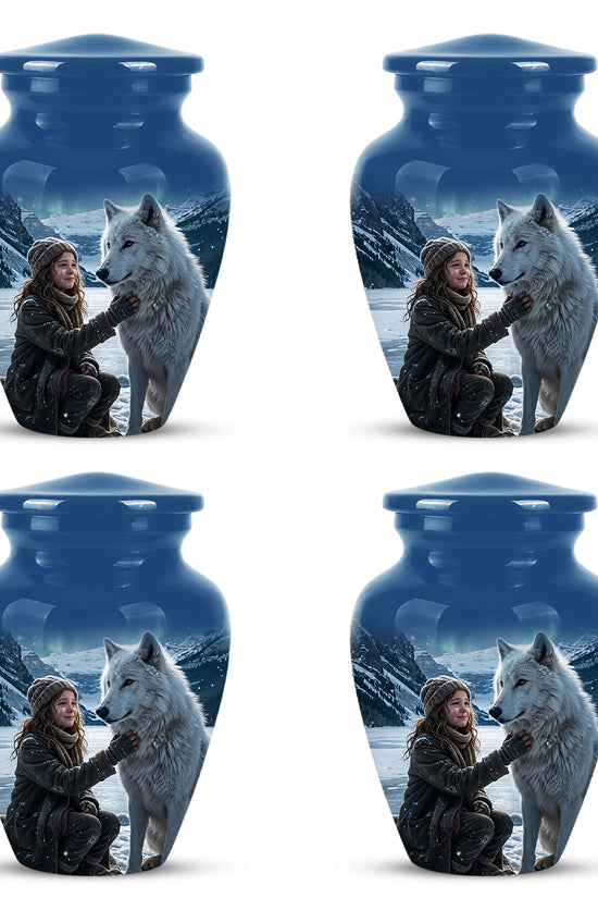 Snowy Moonlit White Wolf Urn for Ashes | Custom Memorial Urn