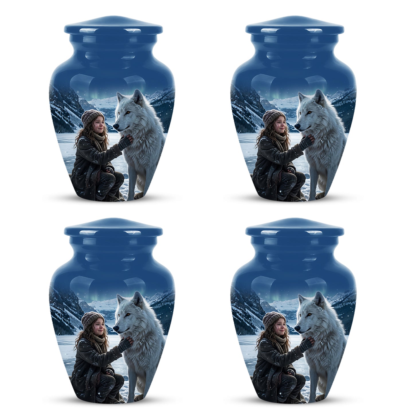 Snowy Moonlit White Wolf Urn for Ashes | Custom Memorial Urn