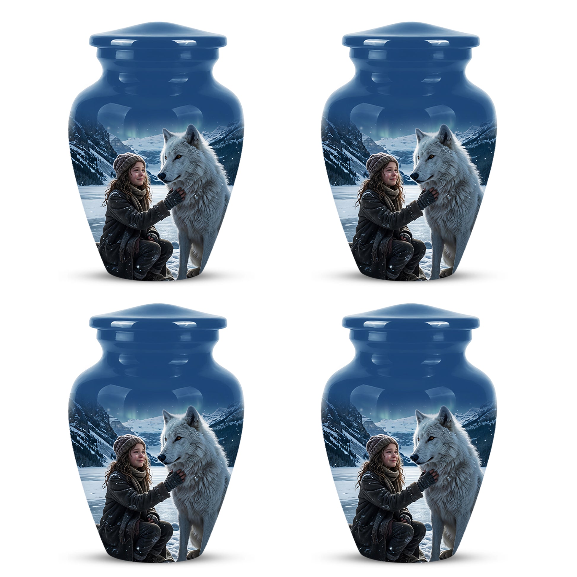 Snowy Moonlit White Wolf Urn for Ashes | Custom Memorial Urn