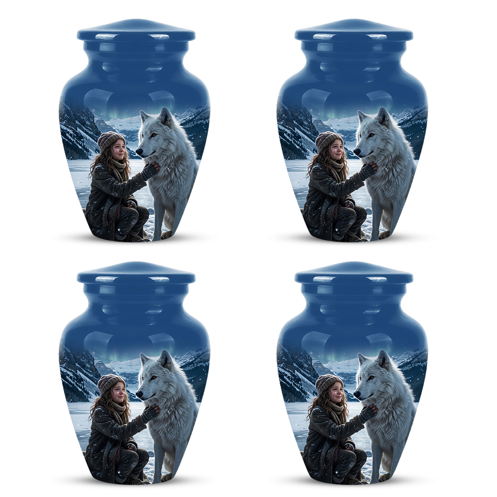 Snowy Moonlit White Wolf Urn for Ashes | Custom Memorial Urn
