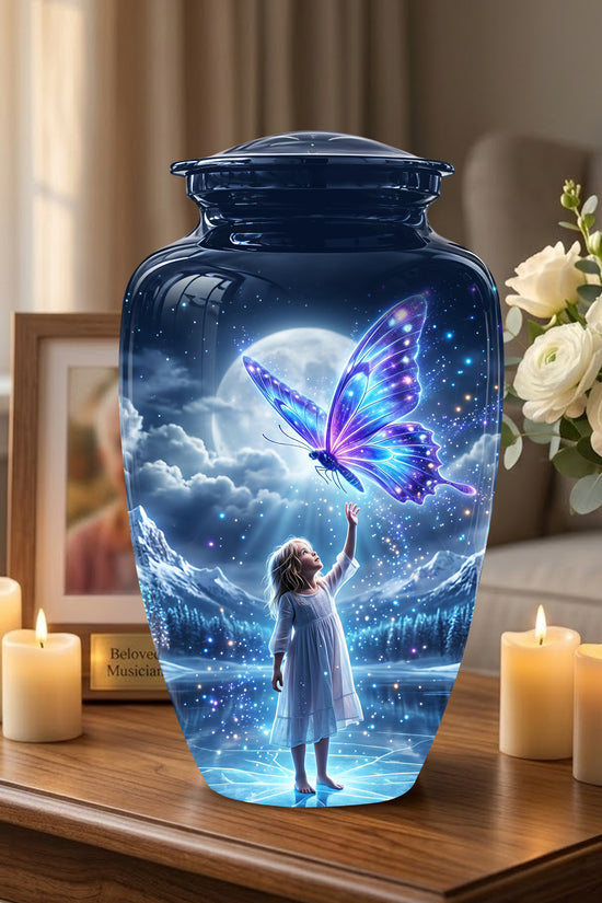 Colorful Butterfly With Girl Child - Beautiful Funeral Urns For Ashes