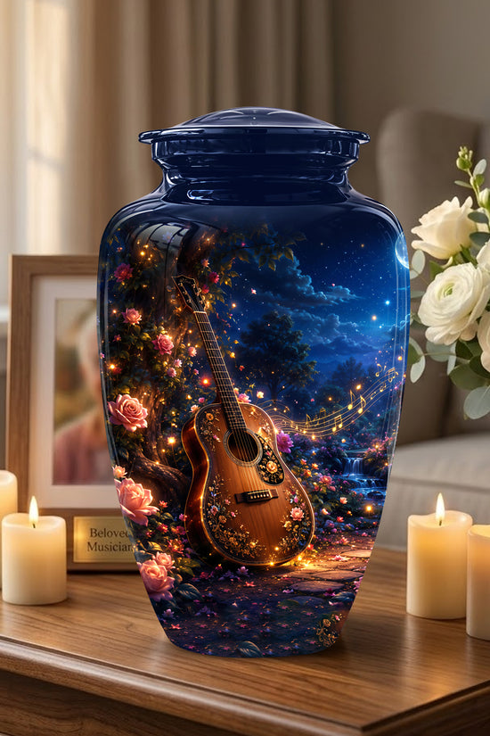 Acoustic Guitar & Starry Night Urn - Custom Funeral Urns For Musicians