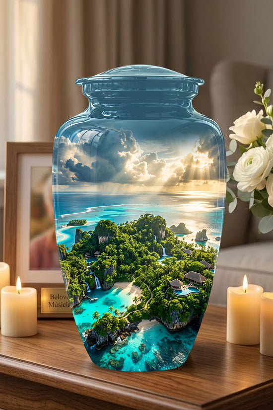 Beach Island Cremation Urn For Human Ashes - Adult Size Memorial Urns