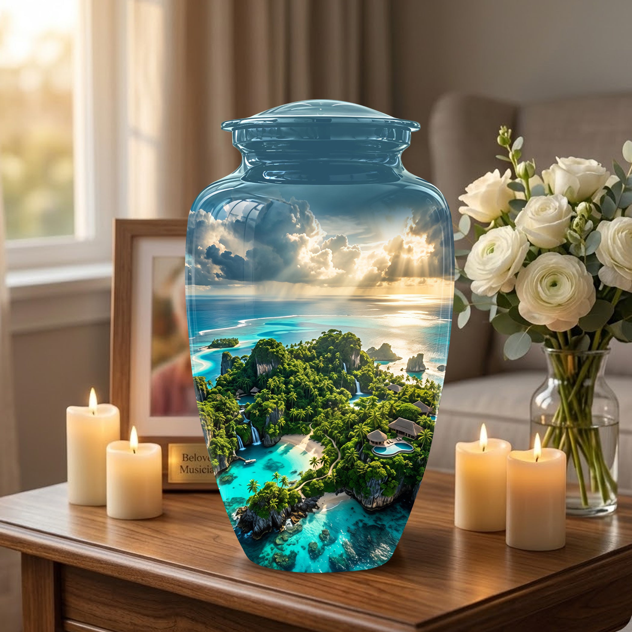 Beach Island Cremation Urn For Human Ashes - Adult Size Memorial Urns