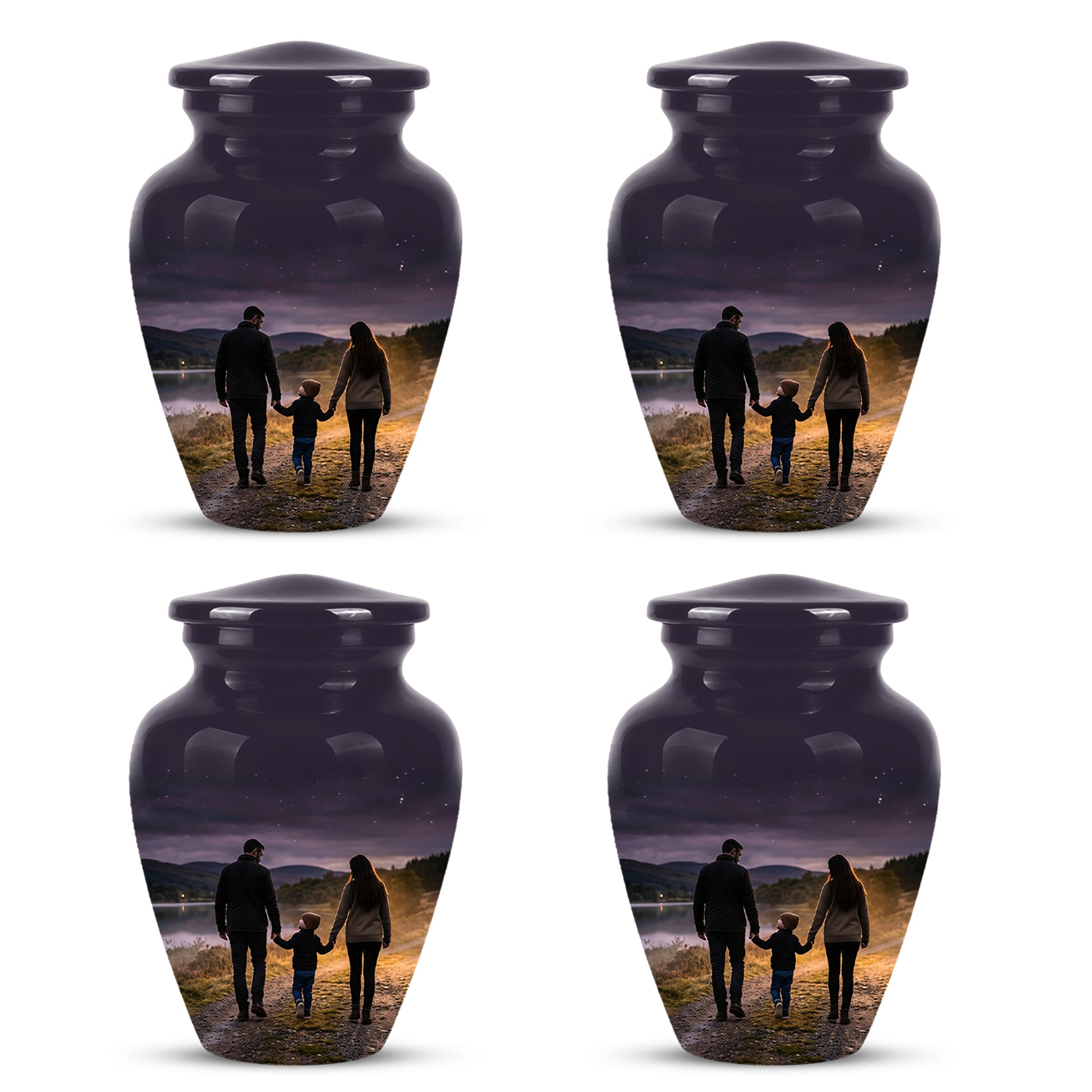 Dad, Son & Mom Cremation Urn - Artistic Night Burial Urns For Human Ashes