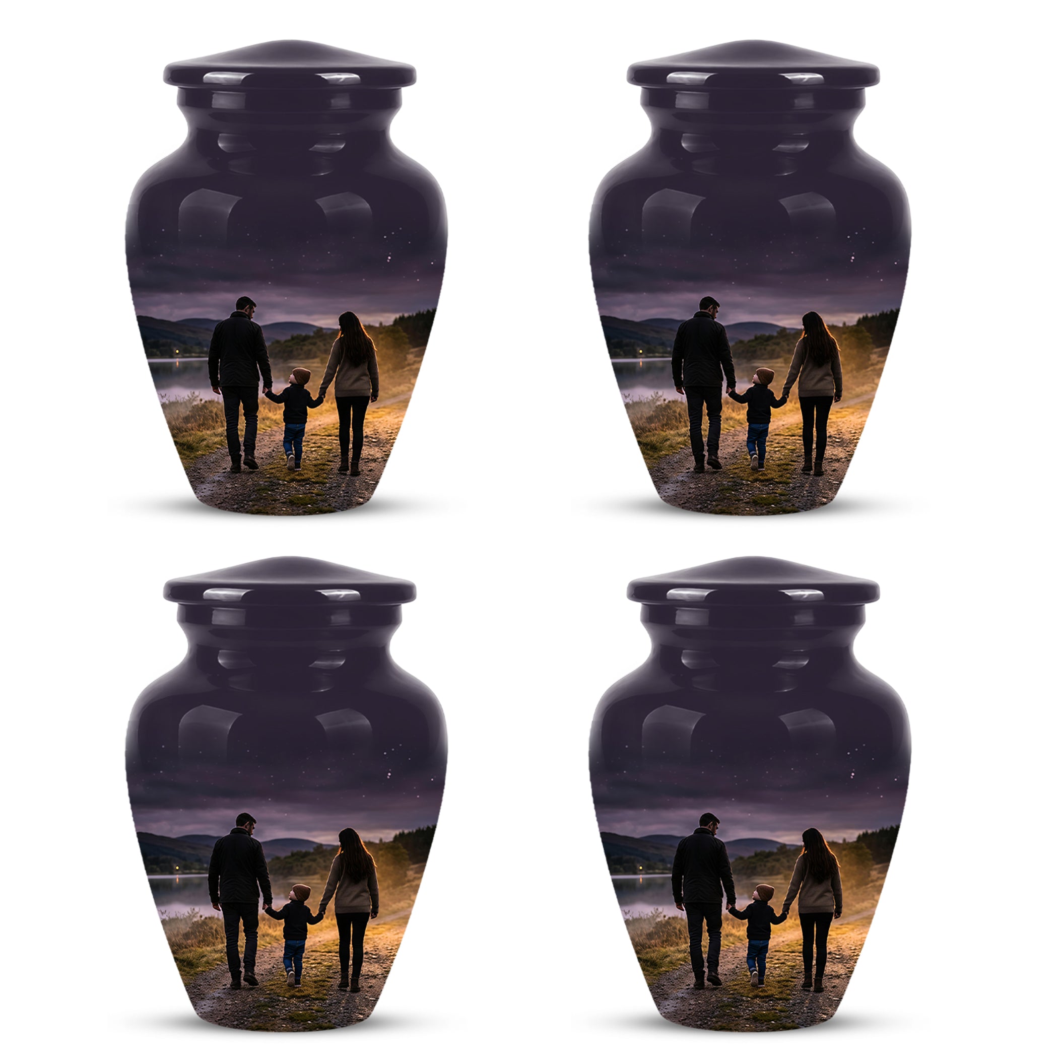 Dad, Son & Mom Cremation Urn - Artistic Night Burial Urns For Human Ashes