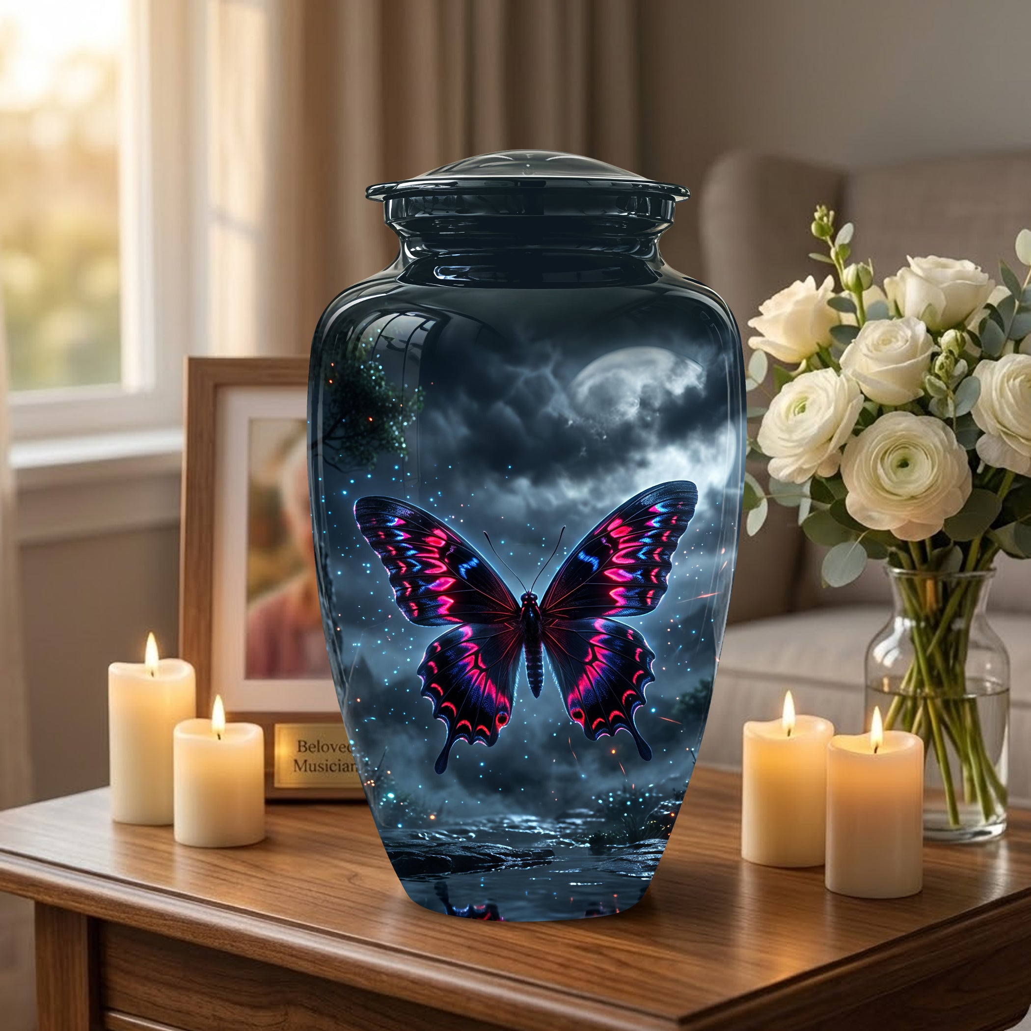 Colorful Butterfly Cremation Urn - Personalized Black Memorial Urns