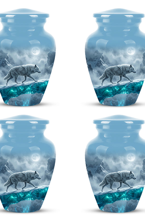 White Wolf In Snow Themed Urn - Classic Custom Urns For Human Ashes
