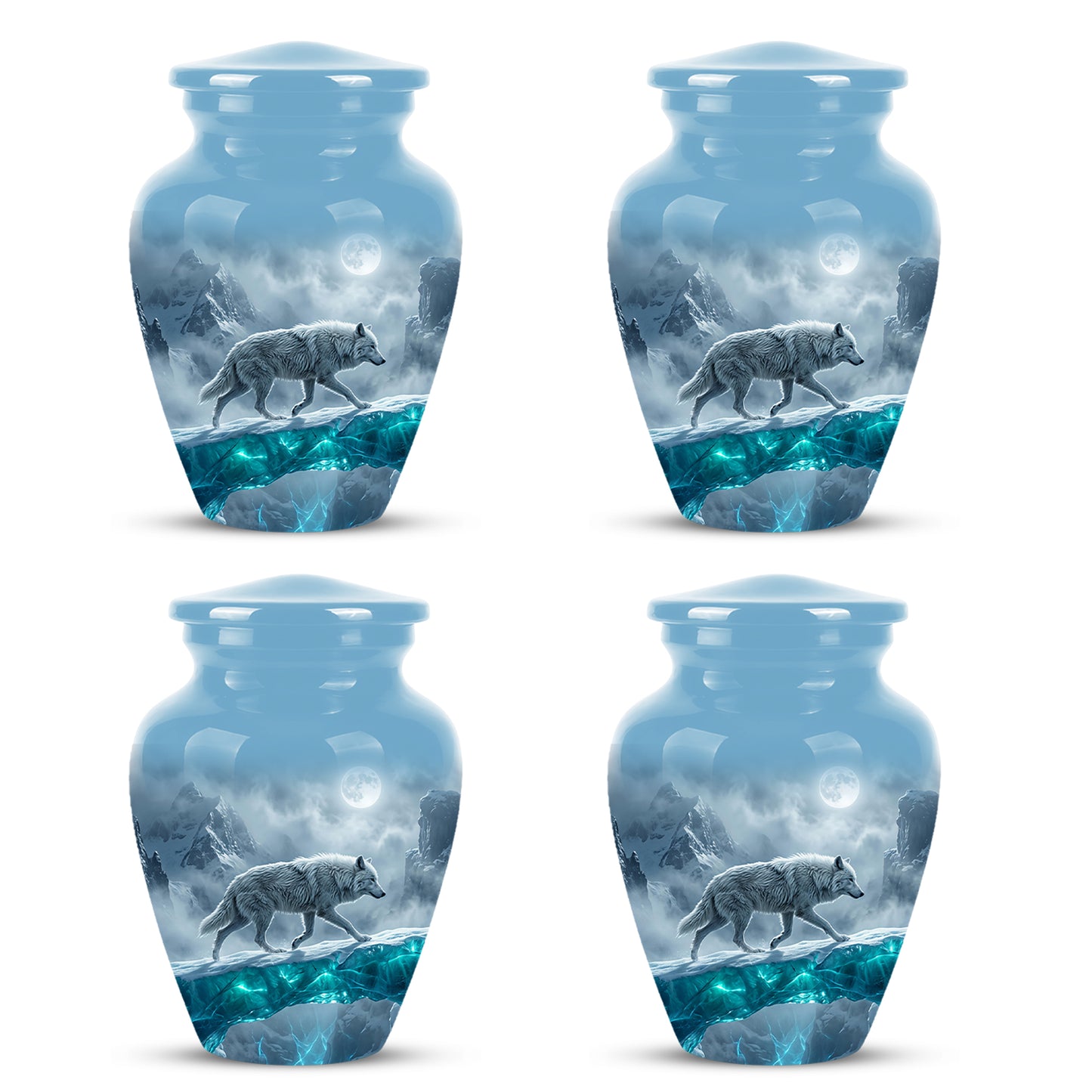 White Wolf In Snow Themed Urn - Classic Custom Urns For Human Ashes