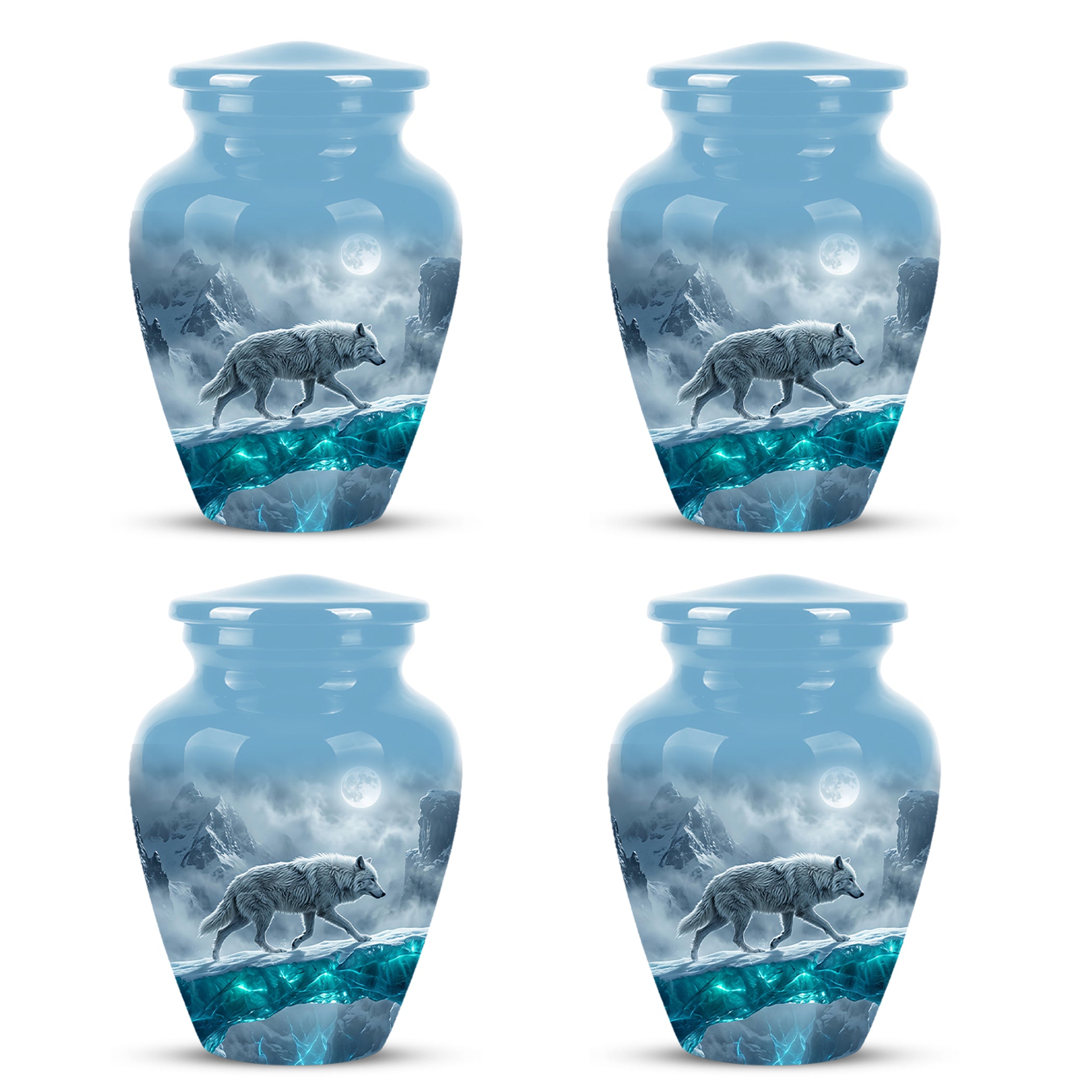 White Wolf In Snow Themed Urn - Classic Custom Urns For Human Ashes