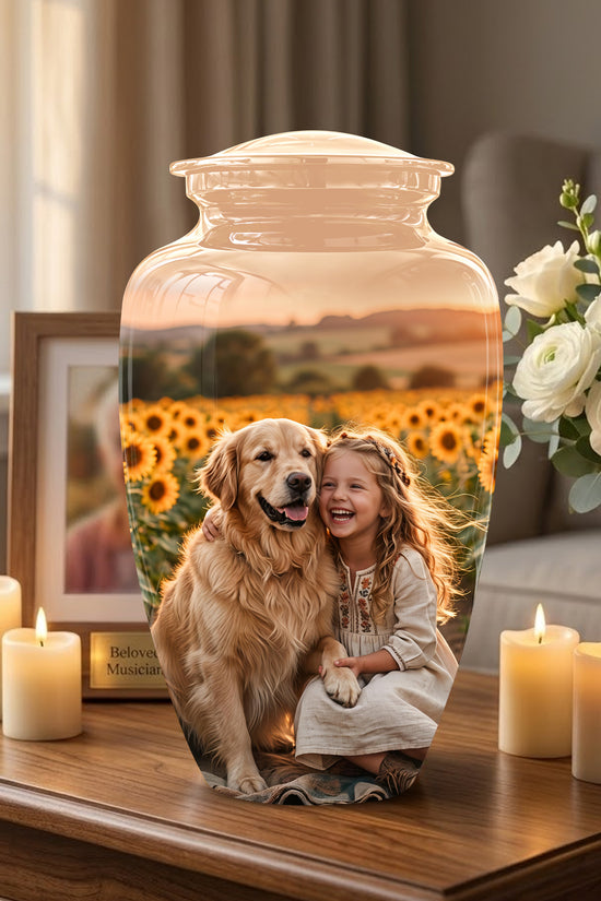 Golden Retriever With Girl - Beautifully Handcrafted Urns For Pet Ashes