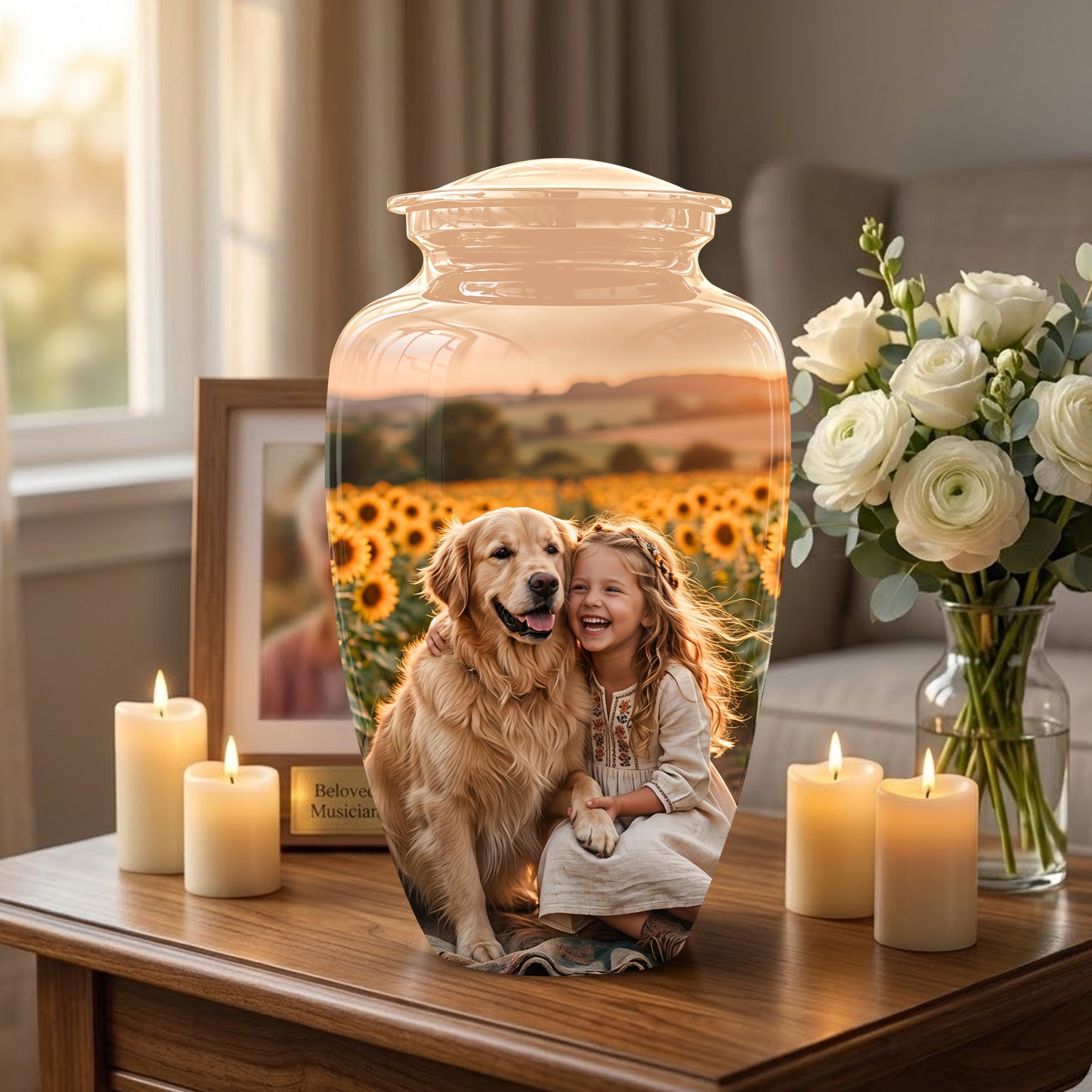 Golden Retriever With Girl - Beautifully Handcrafted Urns For Pet Ashes