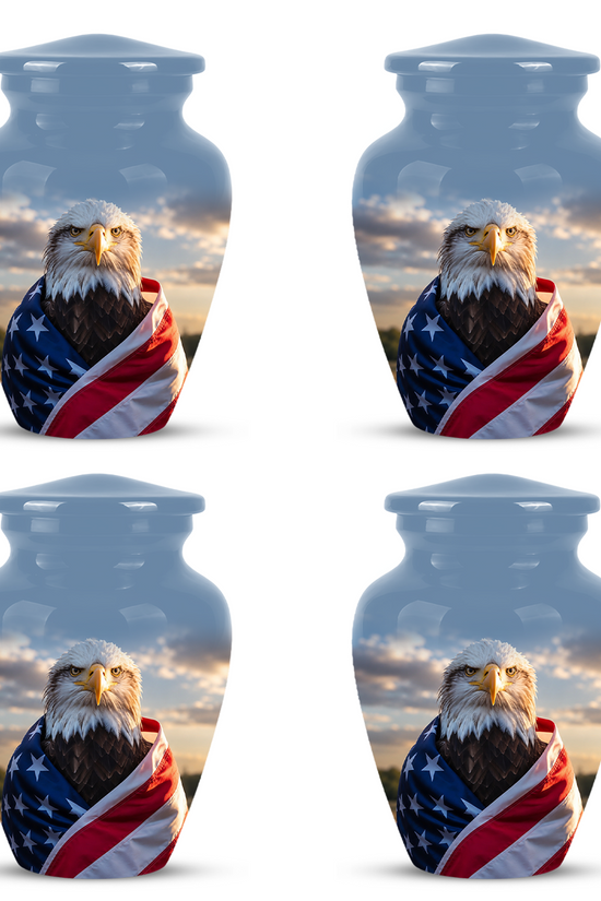 Bald Eagle Draped in American Flag - Patriotic Burial Urns For Human Ashes