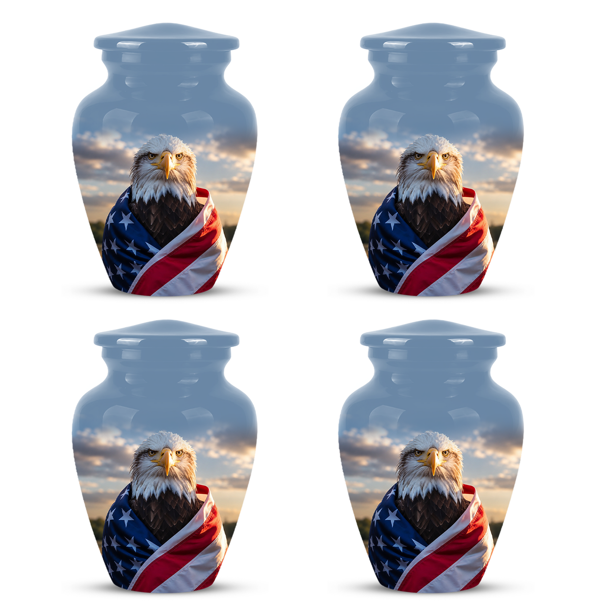 Bald Eagle Draped in American Flag - Patriotic Burial Urns For Human Ashes