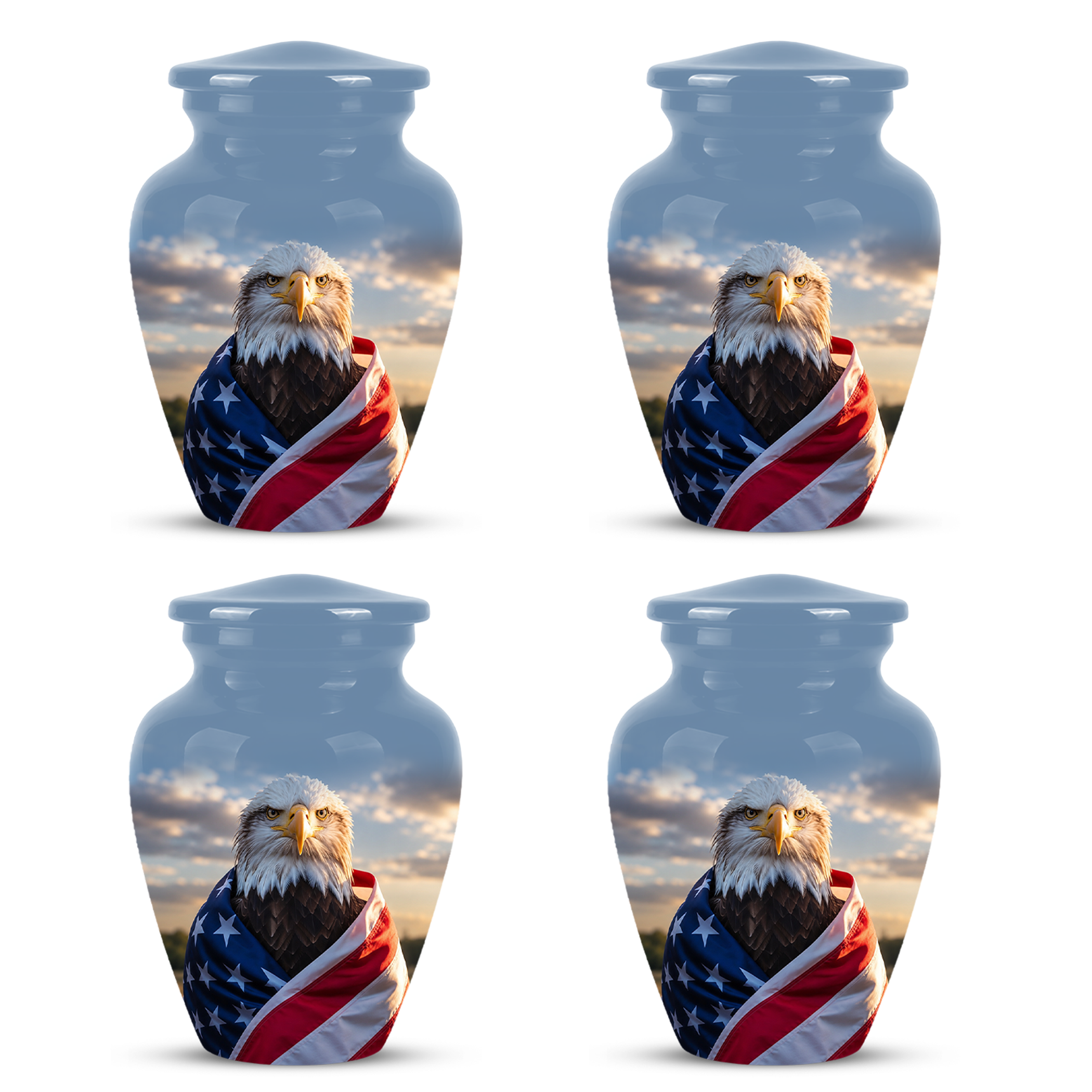 Bald Eagle Draped in American Flag - Patriotic Burial Urns For Human Ashes