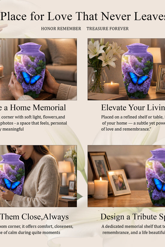 Blue Butterfly Cremation Urn - Purple Color Memorial Urns For Human Ashes