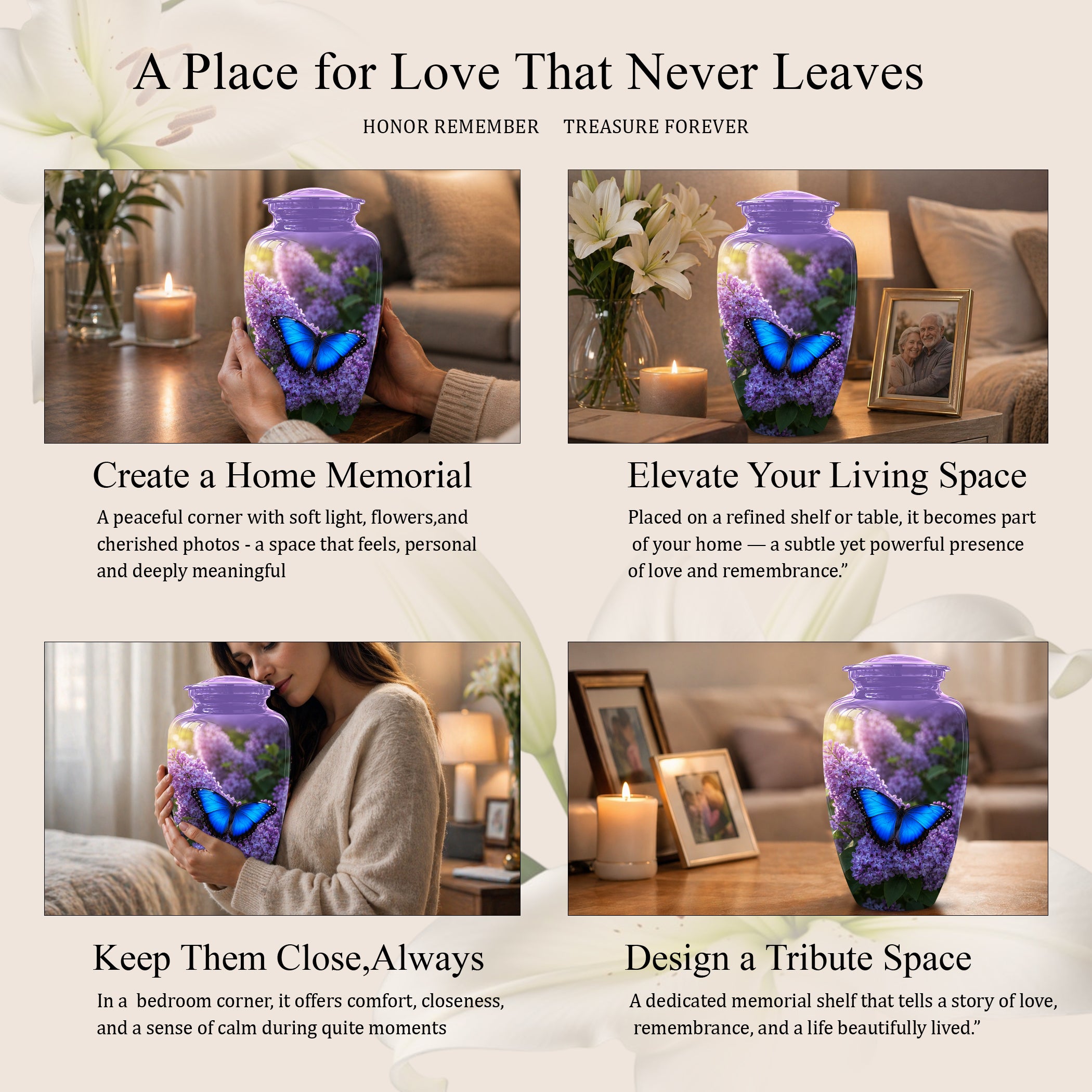 Blue Butterfly Cremation Urn - Purple Color Memorial Urns For Human Ashes