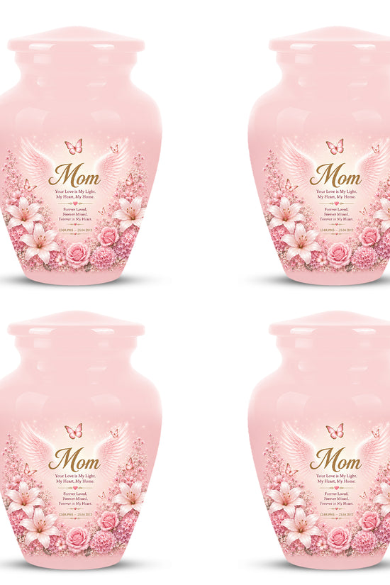 Angel Wings Funeral Urn for Mom – Pink Aluminium Burial Urn for Human Ashes