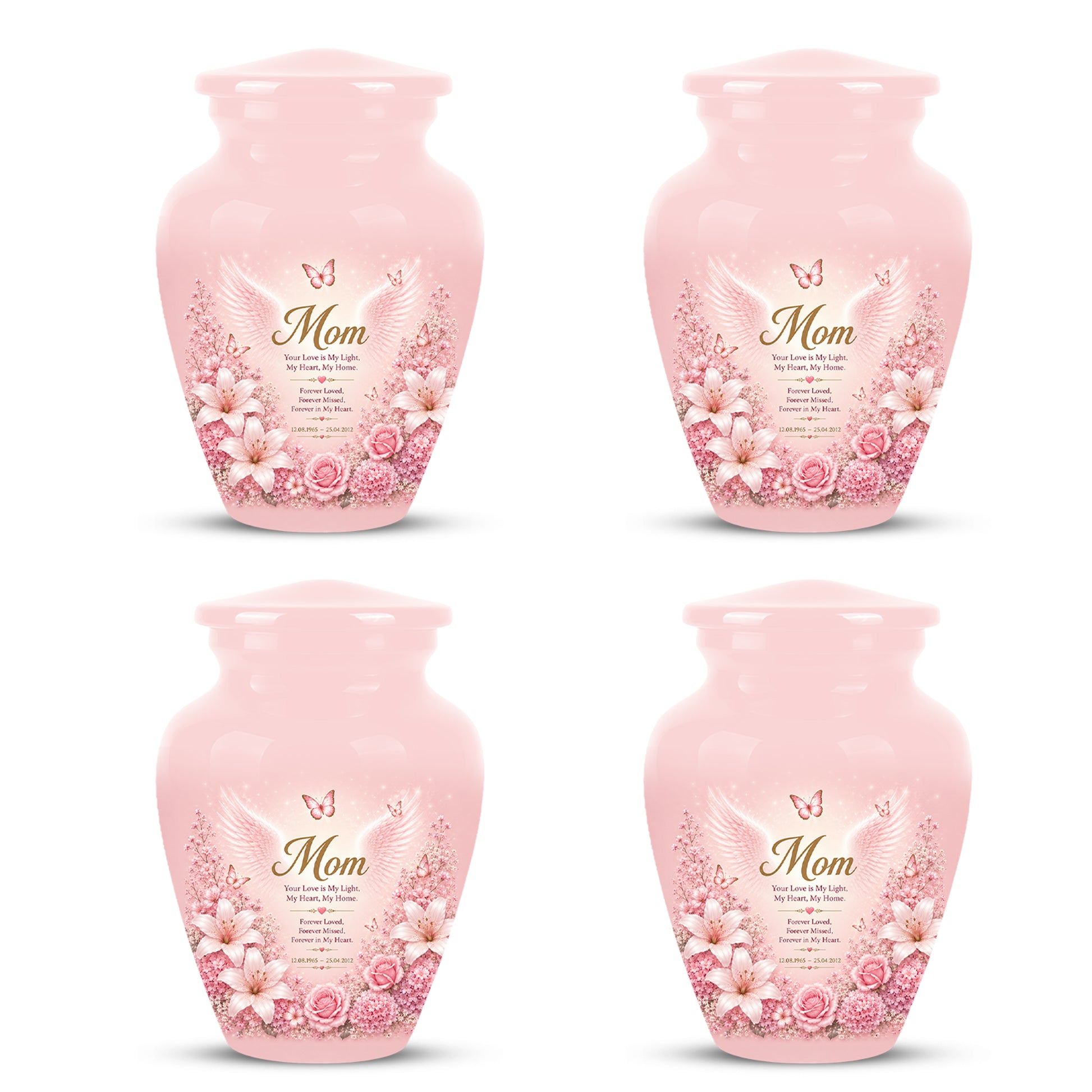 Angel Wings Funeral Urn for Mom – Pink Aluminium Burial Urn for Human Ashes